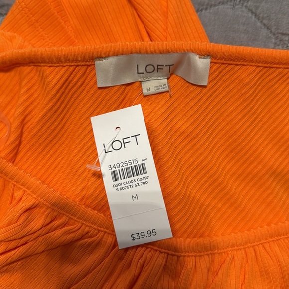 Loft Ruffle Ribbed One Shoulder Tank Top Sz M Orange - Picture 9 of 10